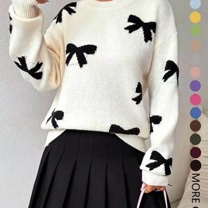 Women's Black and White Bow Sweater